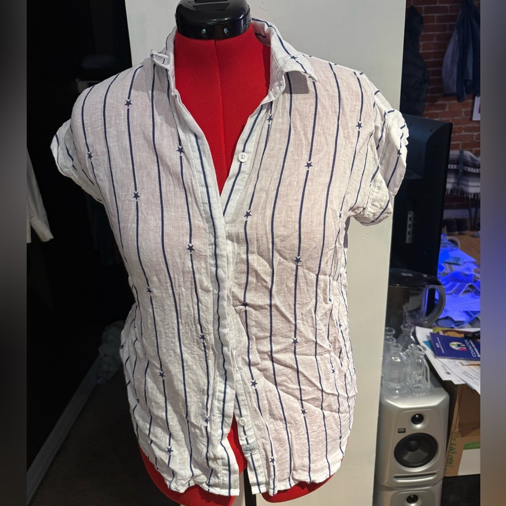 Rails White and Blue Linen Striped Women's Shirt